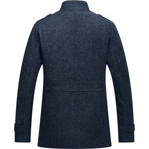 Men's Wool Blend Jacket Stand Collar Windproof Pea Coat - Picture 2 of 8